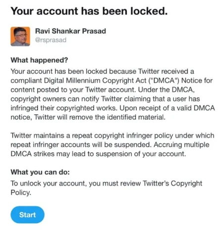 Twitter account blocked notification