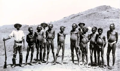 enslaved Aboriginals in chains in Australian Outback